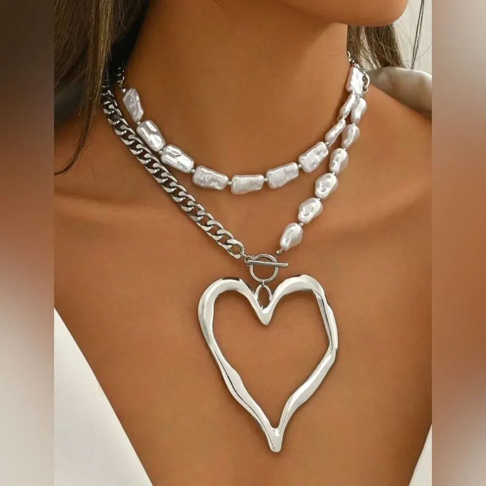 Silver Heart Pendant Necklace S957